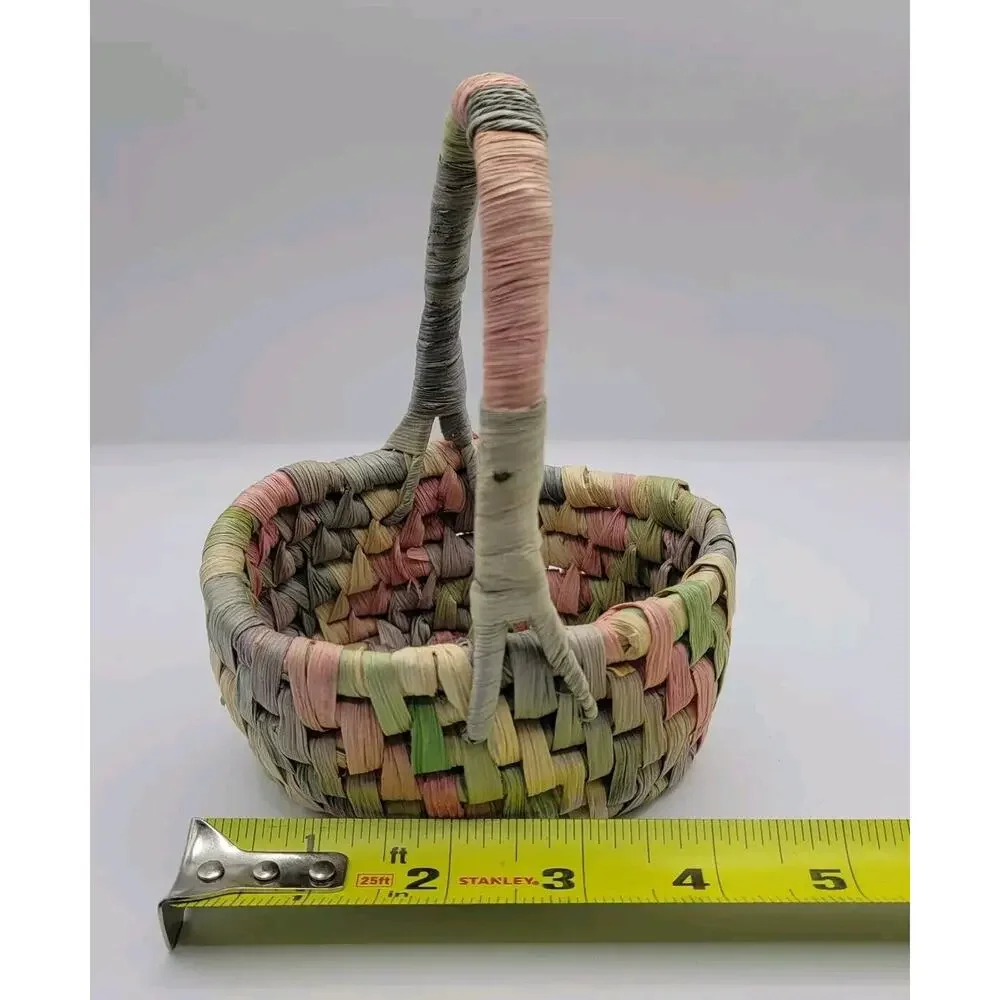 Lot Of 3 Department 56 Pastel Raffia Woven Miniature Spring Easter Baskets Decor